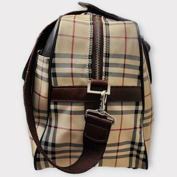 BURBERRY House Check Travel Bag w/Strap, Brown - Picture 4 of 16